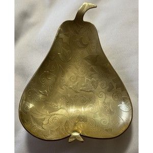 Vintage Neocraft by Everlast Gold Tone Floral Design Aluminum Pear Shaped Dish